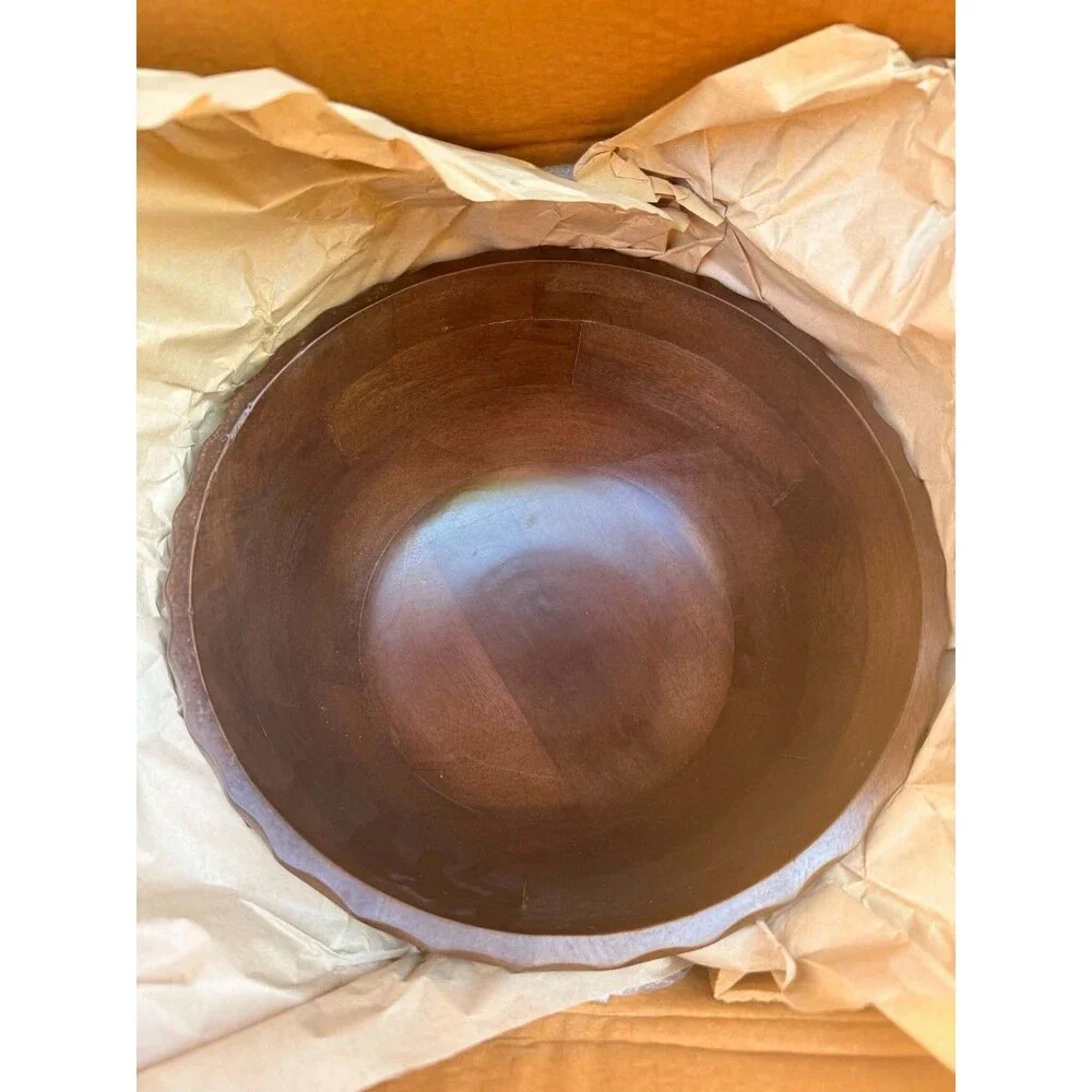 Hearth & Hand Magnolia Large Carved Edge Wood Bowl Dark Brown New